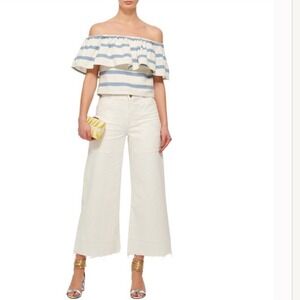 Mara Hoffman Off Shoulder Ruffle‎ Top in Novelty Stripe Summer Blouse